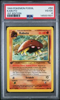 1999 POKEMON FOSSIL 1ST EDITION #50 KABUTO PSA 4 - Image 1