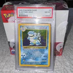 2000 Pokemon Game Blastoise - Holo Base II #2 PSA 8 NM-MT( Big Swirl By Hand) - Image 2