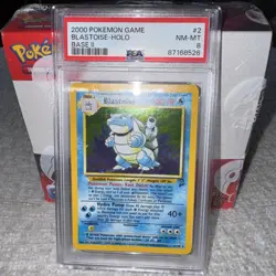 2000 Pokemon Game Blastoise - Holo Base II #2 PSA 8 NM-MT( Big Swirl By Hand) - Image 3