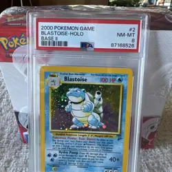 2000 Pokemon Game Blastoise - Holo Base II #2 PSA 8 NM-MT( Big Swirl By Hand) - Image 5