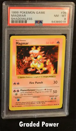 Pokemon Base Set Unlimited Shadowless Magmar SHADOWLESS PSA 8 (9019) #36 - Image 1