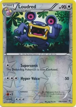 Pokemon TCG Loudred Plasma Storm 106/135 Reverse Holo Uncommon NM/M Big Voice - Image 1