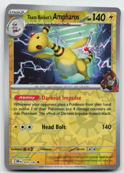 Team Rocket's Ampharos 074/182 Uncommon Destined Rivals Pokemon Reverse Holo NM - Image 1