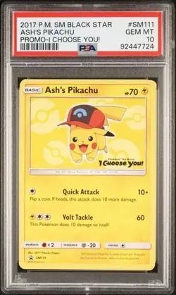 PSA 10 - 2017 Pokemon ASH'S PIKACHU I CHOOSE YOU! BLACK STAR PROMO #SM111 - Image 1