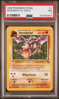 1999 POKEMON FOSSIL #1 AERODACTYL-HOLO PSA 7 - Image 1