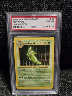 PSA 10 Gem Mint 1999 Pokemon Game Base Set 1st Edition Shadowless Metapod #54 - Image 1