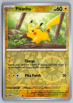 Pikachu 025/165 REVERSE HOLO Common 151 Pokemon Near Mint - Image 1