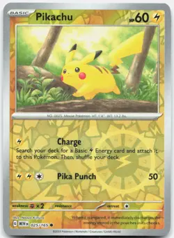 Pikachu 025/165 Common 151 Pokemon Reverse Holo Near Mint - Image 1