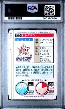 1996 POKEMON JAPANESE BANDAI CARDDASS VENDING #120 STARYU PSA 10 - Image 2