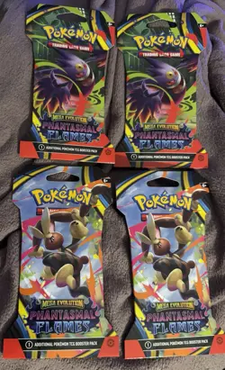 4x Pokemon TCG Mega Evolution Phantasmal Flames Sleeved Packs BRAND NEW Art Set - Image 1