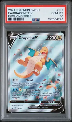 2021 POKEMON SWORD & SHIELD EVOLVING SKIES #192 FULL ART/DRAGONITE V PSA 10 - Image 1