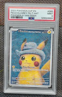 PSA 9 PIKACHU WITH GREY FELT HAT 2023 POKEMON SVP POKEMON X VAN GOGH #085 *MINT* - Image 1