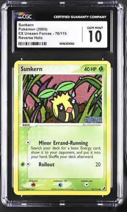 CGC 10 Pokemon 2005 EX Unseen Forces #76/115 Sunkern Reverse Holo - Image 1