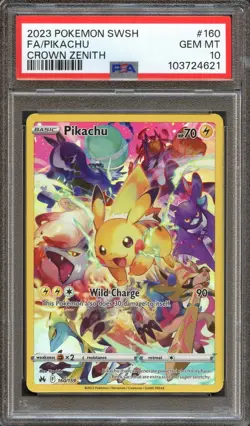 PSA 10 GEM MINT PIKACHU SECRET RARE 160/159 CROWN ZENITH 2023 POKEMON TCG - Image 1