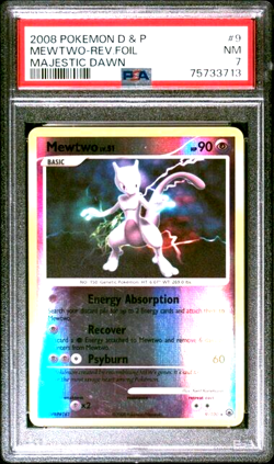 RARE Reverse Foil PSA 7 NM 2008 Pokemon Diamond & Pearl Majestic Dawn Mewtwo #9 - Image 1
