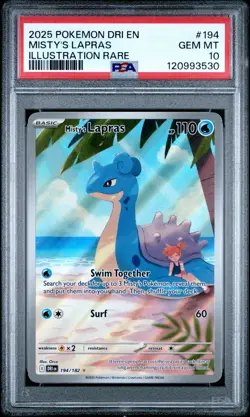 2025 POKEMON DRI EN-DESTINED RIVALS ILLUSTRATION RARE #194 MISTY'S LAPRAS PSA 10 - Image 1