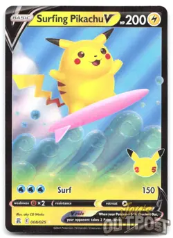 Surfing Pikachu V 008/025 Holo V Rare Celebrations Pokemon NM - Image 1
