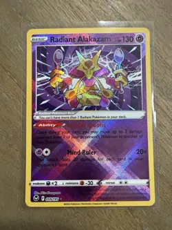 Radiant Alakazam 059/195 SWSH Silver Tempest Shiny Holo Rare Pokemon TCG 2022 NM - Image 1