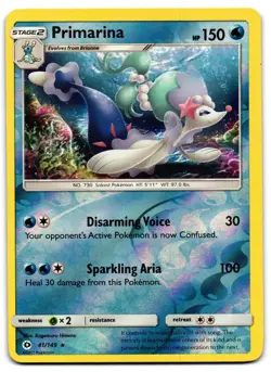 Primarina 41/149 - 🌊 SM Base Set Rare Pokemon TCG Reverse Holo 🖤 - LP - Image 1