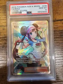 Pokemon Trainer Rosa 236/236 Full Art Sun & Moon Cosmic Eclipse PSA 10 English - Image 1