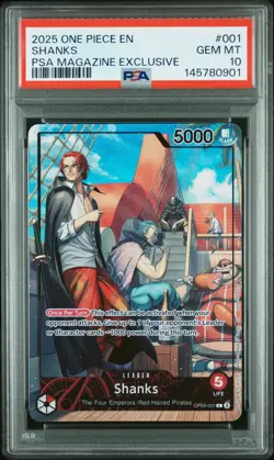 2025 ONE PIECE PROMOS PSA MAGAZINE EXCLUSIVE #001 SHANKS PSA 10 - Image 1
