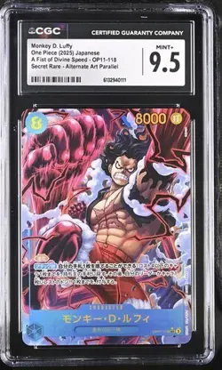 CGC 9.5 Mint Monkey D. Luffy #OP11-118 Jpn One Piece A Fist Of Divine Speed - Image 1
