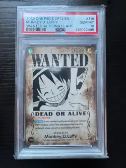 PSA 10 Monkey D. Luffy OP13-118 Wanted Alt Art One Piece Card GEM MT - Image 1