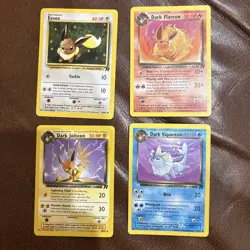 4 Set Eevee Dark Vaporeon Jolteon Flareon Team Rocket English Pokemon Card - Image 1