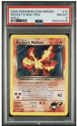 Rocket's Moltres 12/132 Holo Rare Gym Heroes Pokemon - PSA 8 - Image 1