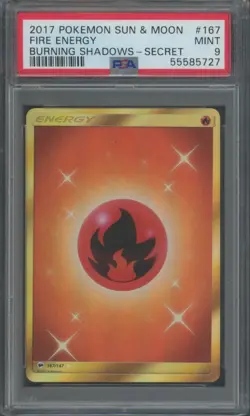 Pokemon TCG Fire Energy 167/147 Sun & Moon Burning Shadows Secret Rare PSA 9 - Image 1