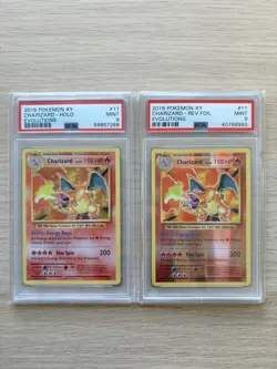 2016 Pokemon XY Evolutions Charizard Holo + Reverse Foil PSA 9 Duo Set - Image 1