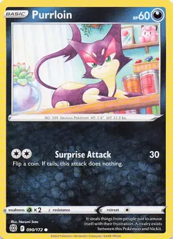 Purrloin 090/172 Common Brilliant Stars Pokemon Lightly Played - Image 1