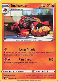 Incineroar 032/195 Rare Silver Tempest Pokemon Lightly Played - Image 1