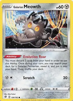 Galarian Meowth 126/192 Common Rebel Clash Pokemon Near Mint - Image 1