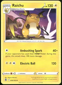 Raichu 050/195 Uncommon Silver Tempest Pokemon Lightly Played - Image 1