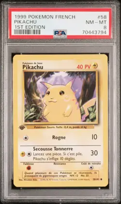 Pikachu Pokemon 1999 Base Set 1st Edition French 58/102 PSA 8 - Image 1