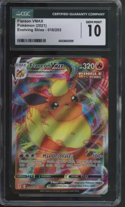 Pokemon TCG Flareon Vmax 018/203 Evolving Skies CGC 10 - Image 1