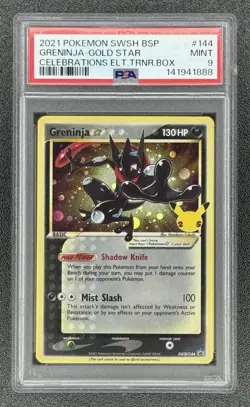 Pokemon Greninja SWSH144 Gold Star Promo Celebrations Elite Trainer Box PSA 9 - Image 1