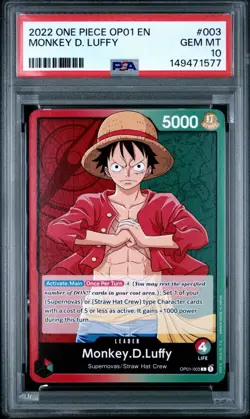 One Piece Monkey D Luffy OP01-003 PSA 10 Gem Mint - Image 1