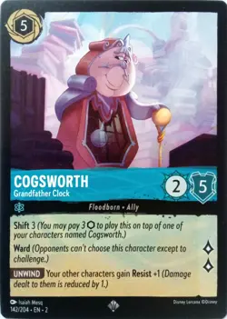 142/204 COGSWORTH GRANDFATHER CLOCK FLOODBORN SUPER RARE DISNEY LORCANA CARD - Image 1