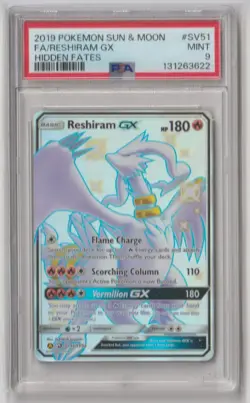 FA/RESHIRAM GX HIDDEN FATES POKEMON SUN & MOON HIDDEN FATES 2019 SV51 PSA 9 - Image 1
