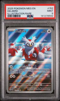 2025 POKEMON MEG EN-MEGA EVOLUTION 152 DELIBIRD ILLUSTRATION RARE PSA 9 - Image 1