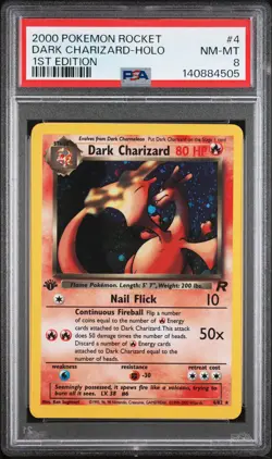 2000 POKEMON ROCKET 1ST EDITION #4 DARK CHARIZARD-HOLO PSA 8 - Image 1