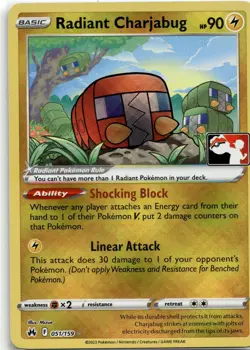 Radiant Charjabug 051/159 RHolo Prize Pack Stamp Pokemon 2023 EN NM - Image 1