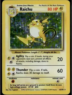 Raichu 14/102 Holo Base Set Unlimited PokemonWOTC 1999 EN MP - Image 1
