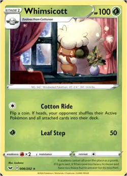 Whimsicott 006/202 Rare - Pokemon SWSH01: Sword & Shield Base Set LP-NM - Image 1