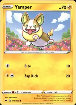 Yamper 074/202 Common - Pokemon SWSH01: Sword & Shield Base Set LP-NM - Image 1