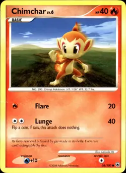 Chimchar 56/100 Common - Pokemon Majestic Dawn 2008 Damaged - Image 1