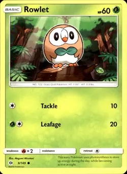 Rowlet 9/149 Common - Pokemon SM Base Set 2017 LP - MP - Image 1