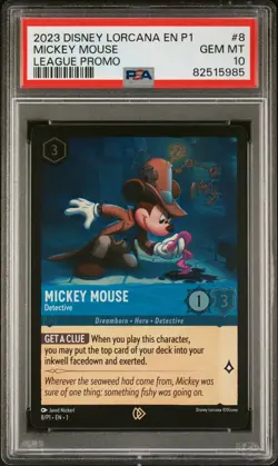 2023 DISNEY LORCANA EN P1-PROMO LEAGUE PROMO #8 MICKEY MOUSE - DETECTIVE PSA 10 - Image 1